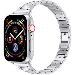 LELONG for Apple Watch Band 38mm 40mm 42mm 44mm SE Series 6 Series 5 4 3 2 1 , Bling Replacement Bracelet iWatch Band, Diamond Rhinestone Stainless Steel Metal Wristband Strap