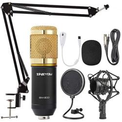 ZINGYOU Condenser Microphone Bundle, BM-800 Mic Kit with Adjustable Mic Suspension Scissor Arm, Metal Shock Mount and Double-Layer Pop Filter for Studio Recording & Broadcasting (Gold)