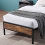 VECELO Twin Bed Frame Metal Platform with Wooden Headboard & Footboard Mattress Foundation Strong Metal Slats Support No Box Spring Replacement/Easy Assemble