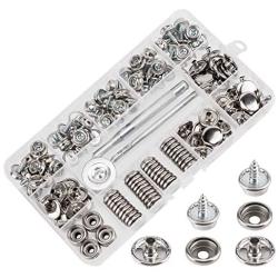 AIEX Canvas Snaps Kit, Stainless Steel Fastener Screw Snaps for Furniture Canvas Marine Grade Boat Cover Snap Silver Metal Snap Button Kit with Setting Tool (150 PCS)