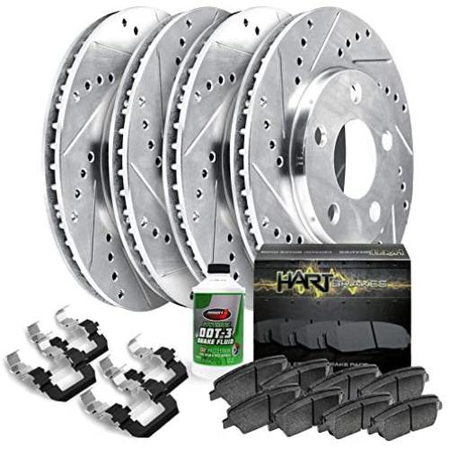 Fit 2014-2015 Mazda 6 HartBrakes Full Kit Drill/Slot Brake Rotors Kit+Ceramic Pads