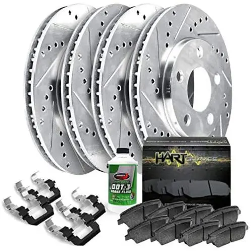 Fit 2014-2015 Mazda 6 HartBrakes Full Kit Drill/Slot Brake Rotors Kit+Ceramic Pads