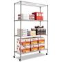 Alera Complete Wire Shelving Unit w/Caster, 48'' x 18'' x 72'', Black Anthracite