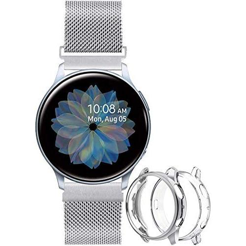 Compatible for Samsung Galaxy Active 2 Watch Band 40mm with [2 Pack] Case, Mesh Loop Replacement Bracelet Strap + Soft TPU Bumper Screen Protector Cover for Samsung Active 2