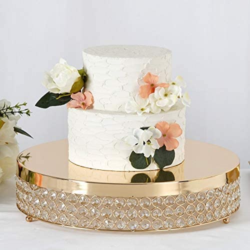 Efavormart Gold Grand Wedding Beaded Crystal Metal Cake Centerpiece Stand Wedding Party Rise Cake Display Stand - 15.5'' Diameter