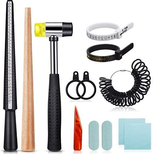 11 Pieces US UK Ring Mandrel Set, Size 1-13 with Half Size Ring Sizer Gauge Ring Mandrel Jewelry Hammer Ring Sizer Adjuster Polishing Cloth Polishing Stick Polished Agate Knife Measuring Tool (Black) 11 Pieces US UK Ring Mandrel Set, Size 1-13 with Half Size Ring Sizer Gauge Ring Mandrel Jewelry Hammer Ring Sizer Adjuster Polishing Cloth Polishing Stick Polished Agate Knife Measuring Tool (Black)
