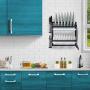 Sorbus Dish Drying Rack, 2-Tier Hanging Wall Mount Drying Organizer Storage Shelf Drainer for Dishes, Bowls, Utensils, Includes Drain Trays and 3 Hooks for Kitchen Sink, Metal (Black)