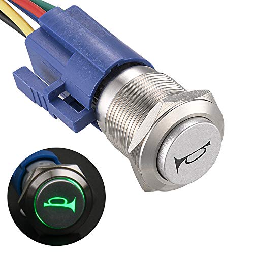 APIELE 16mm 12V Momentary Speaker Horn Push Button Toggle Switch 0.63'' Mounting Hole 1NO 1NC SPDT with Pre-Wiring Socket for Car Auto Motor (Green) APIELE 16mm 12V Momentary Speaker Horn Push Button Toggle Switch 0.63'' Mounting Hole 1NO 1NC SPDT with Pre-Wiring Socket for Car Auto Motor (Green)