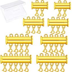 8 Pieces 4 Sizes Slide Clasp Lock Necklace Connector Multi Strands Slide Tube Clasps with Storage Box for Layered Bracelet Necklace Jewelry Crafts (Gold)