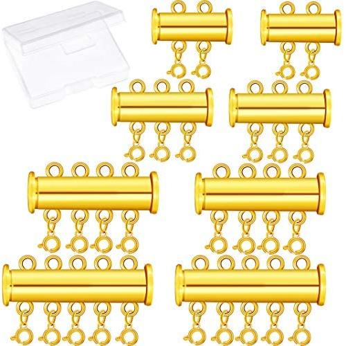 8 Pieces 4 Sizes Slide Clasp Lock Necklace Connector Multi Strands Slide Tube Clasps with Storage Box for Layered Bracelet Necklace Jewelry Crafts (Gold)