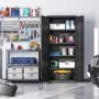 SONGMICS Steel Storage Cabinet, Office Cabinet with Storage Shelves and Double Doors, for Garage and Utility Room, Home Office, Black UOMC015B01