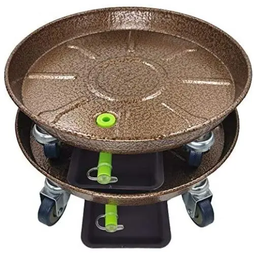Plant Pallet Caddy, Morntek 14.17'' Heavy Duty Metal Planter Pot Mover, Plant Pot Pallet Dolly Caster with Iron Wheels and Drain Hole, 2 Pack Plant Pallet Caddy, Morntek 14.17'' Heavy Duty Metal Planter Pot Mover, Plant Pot Pallet Dolly Caster with Iron Wheels and Drain Hole, 2 Pack