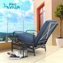 PHI VILLA Adjustable Patio Recliner Chair Metal Outdoor Lounge Chair with Removable Cushions Support 300lbs, Navy