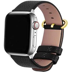 Fullmosa Compatible Apple Watch Band 38mm 40mm 42mm 44mm Leather Compatible iWatch Band/Strap Compatible Apple Watch SE & Series 6 5 4 3 2 1, 38mm 40mm Black + Golden Buckle + Silver Adapter