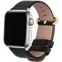 Fullmosa Compatible Apple Watch Band 38mm 40mm 42mm 44mm Leather Compatible iWatch Band/Strap Compatible Apple Watch SE & Series 6 5 4 3 2 1, 38mm 40mm Black + Golden Buckle + Silver Adapter
