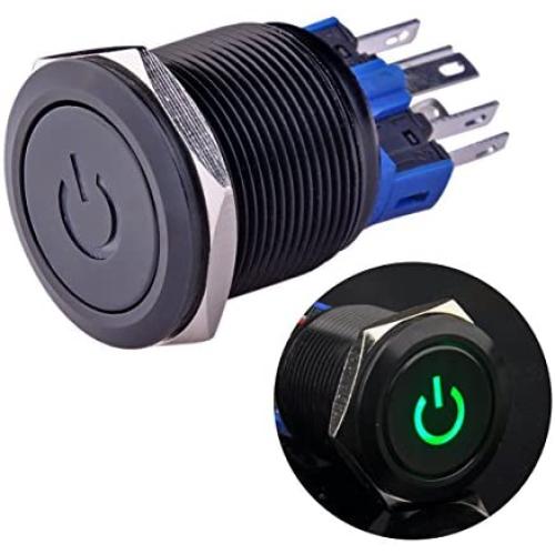 Ulincos Latching Push Button Switch U22A4 1NO1NC SPDT ON/Off Black Metal Shell with Green LED Suitable for 22mm 7/8'' Mounting Hole (Green) Ulincos Latching Push Button Switch U22A4 1NO1NC SPDT ON/Off Black Metal Shell with Green LED Suitable for 22mm 7/8'' Mounting Hole (Green)