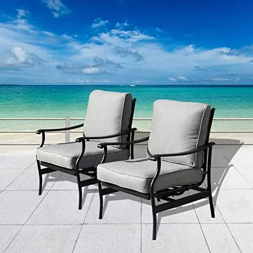 Festival Depot 2 of Outdoor Patio Bistro Dining Chairs with Cushions Set Premium Fabric Metal Frame Furniture Set Garden Dining Seating Chair Thick & Soft Cushions (Grey) Festival Depot 2 of Outdoor Patio Bistro Dining Chairs with Cushions Set Premium Fabric Metal Frame Furniture Set Garden Dining Seating Chair Thick & Soft Cushions (Grey)