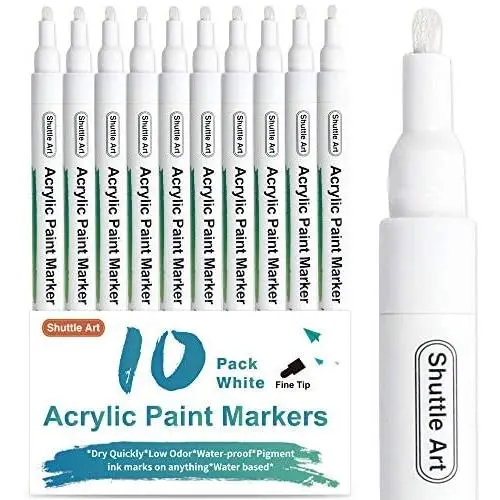 White Paint Pen, Shuttle Art 10 Pack Fine Tip Acrylic Paint Pens, Water-Based Quick Dry Paint Markers for Rock, Wood, Metal, Plastic, Glass, Canvas, Ceramic White Paint Pen, Shuttle Art 10 Pack Fine Tip Acrylic Paint Pens, Water-Based Quick Dry Paint Markers for Rock, Wood, Metal, Plastic, Glass, Canvas, Ceramic