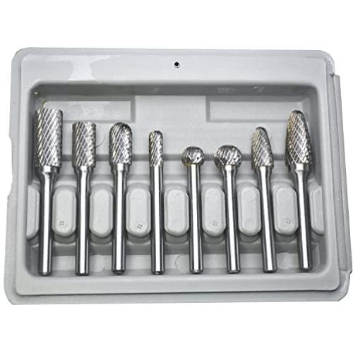 KOTVTM Carbide Burrs Set 1/4 Inch Shank Tungsten Double Cut Edge Rotary File Metal Grinding Polishing Carving Tool Drill Bits for Die Grinder Bit Kits,8pcs