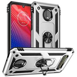 Rebex Compatible with Moto Z4 Case,Moto Z4 Play Case,Moto z4 Force Case Cover, Tough Heavy Protective 360 Metal Rotating Ring Kickstand Holder Grip Magnetic Metal Armor Heavy Duty Shockproof (Silver)