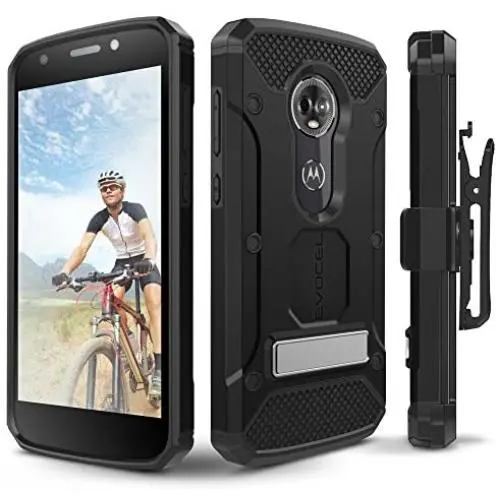 Moto E5 Plus / E5 Supra Case, Evocel [Explorer Series Pro] Premium Full Body Case with Glass Screen Protector, Belt Clip, Metal Kickstand for Motorola Moto E5 Supra/Moto E5 Plus, Black