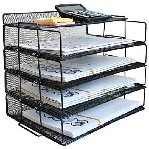LUCYCAZ Stackable Paper Tray 4 Tier Document Desk Organizer Metal Mesh File Holder for Home Office School Black LUCYCAZ Stackable Paper Tray 4 Tier Document Desk Organizer Metal Mesh File Holder for Home Office School Black