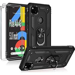 Google Pixel 4a 4g Phone Case,with HD Screen Protector Folmeikat 360 Degree Rotating Metal Ring Cover with Kickstand Protective for Pixel 4a 4g Phone Case 5.8'' Black