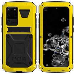 Simicoo Samsung S20 Ultra Metal Bumper Silicone Case Hybrid Military Shockproof Heavy Duty Rugged Defender case Built-in Screen Protector Stand Camera Lens Protector Cover for S20 Ultra (Yellow)
