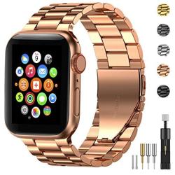 Fitlink Stainless Steel Metal Band for Apple Watch 38/40/42/44mm Replacement Link Bracelet Band Compatible with Apple Watch Series 6 Apple Watch Series 5 Apple Watch Series 1/2/3/4 (Rose Gold,38/40mm)