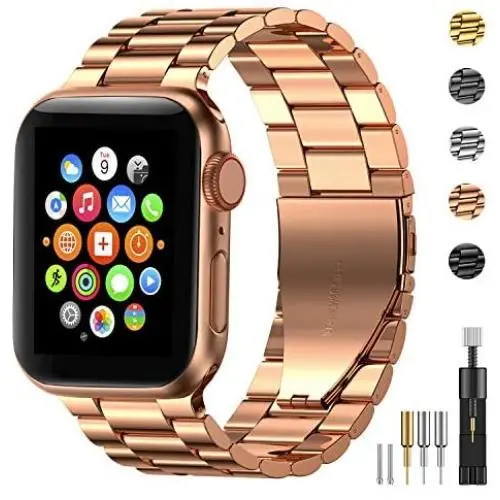 Fitlink Stainless Steel Metal Band for Apple Watch 38/40/42/44mm Replacement Link Bracelet Band Compatible with Apple Watch Series 6 Apple Watch Series 5 Apple Watch Series 1/2/3/4 (Rose Gold,38/40mm)