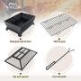 PHI VILLA Fire Pits Outdoor Wood Burning, 34'' x 26'' Rectangular Deep Bowl Large Patio Firepit with Spark Screen, Poker & Metal Grate