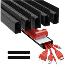 J Channel Cable Raceways 96'' - Black Raceway Cable Management System - 6X 16 Cable Channels for Cord Management Under Desk. The No Screw/No Drill Cable Management Raceways. Adhesive Wire Raceway Kit