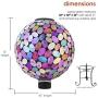 Alpine Corporation Outdoor Solar Powered Pink Glass Mosaic Gazing Globe with LED Lights and Metal Stand, Violet