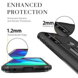 Newseego Compatible with Motorola Moto E 2020 Case with Tempered Glass Screen Protector 【1 Pack】 Metal Ring Holder Kickstand Work with Magnetic Car Mount Shockproof Protective Soft Cover-Black