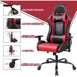 Rimiking Massage Computer Gaming Chair-High Back Bonded Leather Desk Swivel Racing Chair Adjustable Armrest Ergonomic with Soft Headrest&Backrest Red