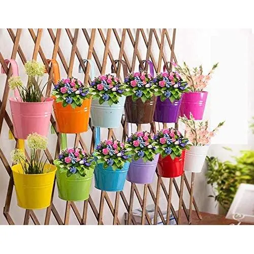 Hanging Flower Pots (10pcs), Balcony Garden Plant Planter Metal Iron Mini Flower Seedlings Brigade Fence Bucket Pots Hanger Planter for Home Decor Hanging Flower Pots (10pcs), Balcony Garden Plant Planter Metal Iron Mini Flower Seedlings Brigade Fence Bucket Pots Hanger Planter for Home Decor
