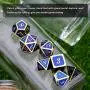 Bememo Polyhedral Metal Dices Set Zinc Alloy with Enamel Solid Metal for DND Game, Tabletop RPG, Dungeons and Dragons, Math Teaching, 7 Pieces Dice Set with Black Velvet Bag (Golden Blue)