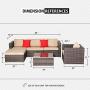 SUNCROWN Outdoor Patio Furniture Sectional Sofa and Chair (6-Piece Set) All-Weather Brown Wicker with Seat Cushion and Modern Glass Coffee Table, Garden, Backyard, Pool, Waterproof Cover