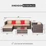 SUNCROWN Outdoor Patio Furniture Sectional Sofa and Chair (6-Piece Set) All-Weather Brown Wicker with Seat Cushion and Modern Glass Coffee Table, Garden, Backyard, Pool, Waterproof Cover