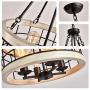 TZOE White Oak Wood Color&Black Metal Finish 4-Light Chandeliers for Dining Rooms,Farmhouse Drum Chandelier,Rustic Small Pendant Light