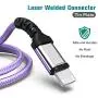 Tera Grand - Apple C89 MFi Certified Lightning to USB Braided Cable for iPhone 12/11 Pro Max Mini, SE XS Max XR X, 8/7/6 Plus, iPad, AirPods, 4 Ft Purple Tera Grand - Apple C89 MFi Certified Lightning to USB Braided Cable for iPhone 12/11 Pro Max Mini, SE XS Max XR X, 8/7/6 Plus, iPad, AirPods, 4 Ft Purple