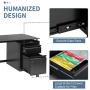 L Shaped Home Office Desk, Pataku Corner Computer Desk Modern Study Writing Table with 2 Drawers, Tempered Glass Desktop, Metal Frame, Black