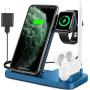 Powlaken Wireless Charger, 4 in 1 Wireless Charging Station Dock for Apple iWatch Series Se 6 5 4 3 2 1, AirPods Pro and Pencil, Charging Stand for iPhone 11, 11 Pro max, Xr, Xs max, X(Blue)