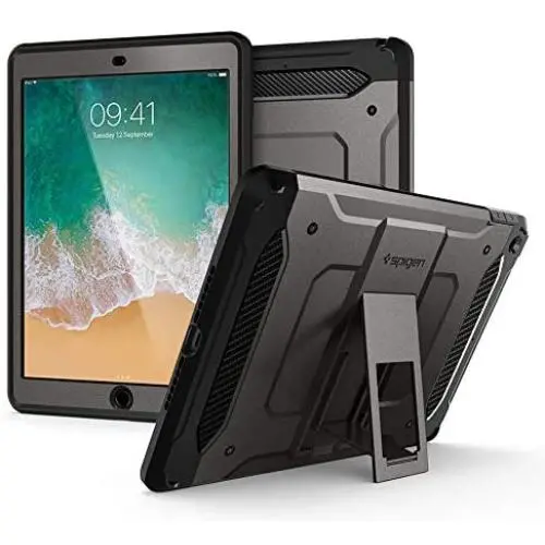 Spigen Tough Armor TECH with Custom-Fit Tempered Glass Designed for iPad 9.7 Case iPad 5th/6th Generation Case (2017/2018) - Gunmetal