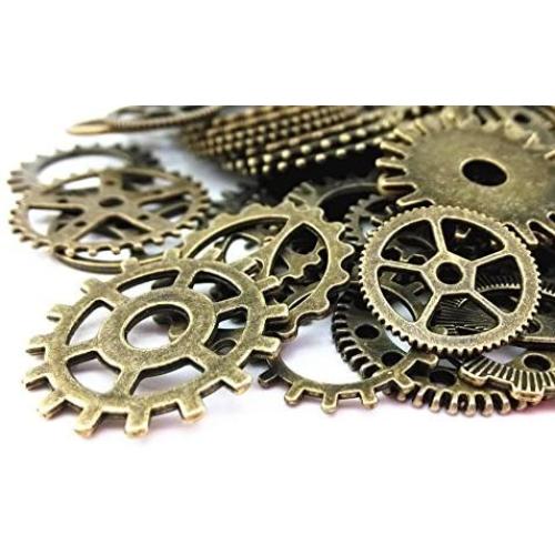 200 Gram (Approx 150pcs) Assorted Antique Steampunk Gears Clock Watch Wheel Gear for Crafting (Brone)