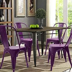 Furmax Metal Dining Chair Indoor-Outdoor Use Stackable Classic Trattoria Chair Chic Dining Bistro Cafe Side Metal Chairs Set of 4 (Purple)