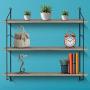 Sorbus Floating Shelf with Metal Brackets — Wall Mounted Rustic Wood Wall Storage, Decorative Hanging Display for Trophy, Photo Frames, Collectibles, and Much More (3-Tier – Grey)