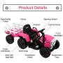 Kidzone 12V 7AH EVA Treaded Tires Kids Battery Powered Electric Tractor with Trailer Toddler Ride On Ground Loader Twin Moto w/ 2 Speeds 7-LED Lights USB & Bluetooth Audio, Pink