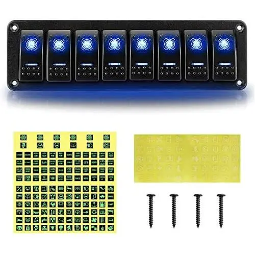 Linkstyle Rocker Switch Panel 8 Gang 5 Pin 12/24V Aluminum Panel Toggle Switches ON/Off Pre-Wired Rocker Switch Panel for Car Truck Marine Boat RV (LED Backlit Blue) Linkstyle Rocker Switch Panel 8 Gang 5 Pin 12/24V Aluminum Panel Toggle Switches ON/Off Pre-Wired Rocker Switch Panel for Car Truck Marine Boat RV (LED Backlit Blue)