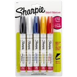 Sharpie 34971PP Oil-Based Paint Markers, Medium Point, Assorted Colors, 5 Count - Great for Rock Painting